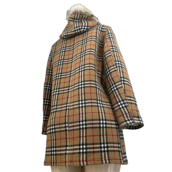 Authentic Vintage BURBERRY Beige Nova Check Wool Hooded Peacoat Size L - Picture 8 of 16